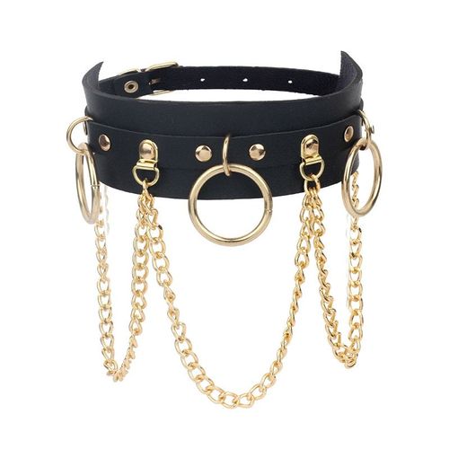 Collier Ras Du Cou En Cuir Noir Pour Femmes, Pendentif Circulaire, Chaîne Punk Harajuku, Bijoux Gothiques De Fête Pour Filles