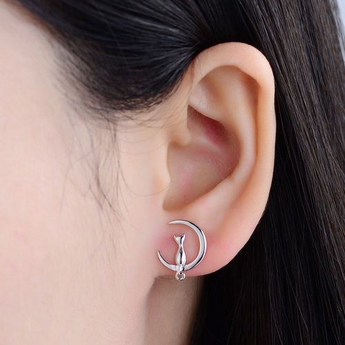 Offre Spéciale Véritable 100% 925 Boucles D'oreilles En Argent Sterling Mode Lune Chat Animal Boucles D'oreilles Pour Femmes Et Fille Charme Bijoux En Argent