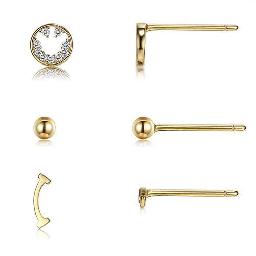 Ensemble De Boucles D'oreilles Pour Femmes, Bijoux En Argent Sterling 925, Avec Lettres Et Perles Rondes, Transparent, Cz, Smiley, À Clous Dorés