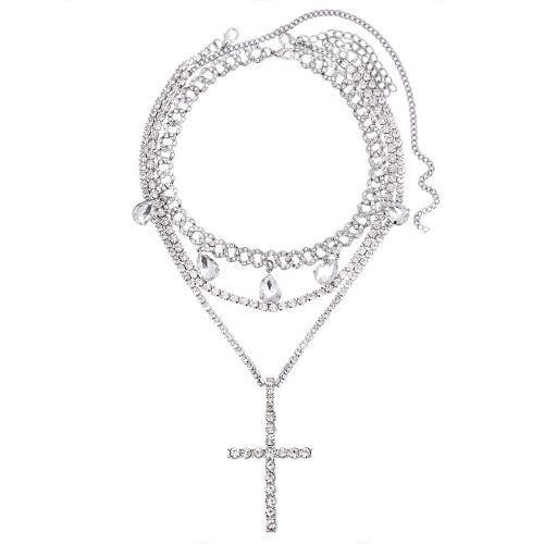 Collier Avec Pendentif En Strass Pour Femmes, Multicouches, Miami, Cubain, Chaîne En Cristal, Bijoux De Luxe