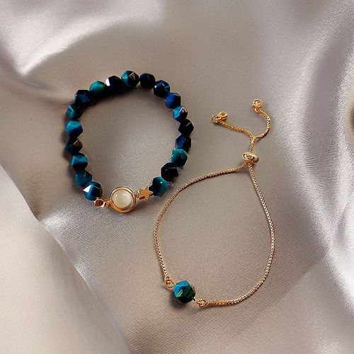 Bracelet En Strass Vert Pour Femmes, Ensemble De 2 Pièces, Unique, Ajustable