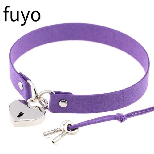 Collier En Cuir Pu Gothique Pour Femmes Et Hommes, Rivet, Chaînes De Bondage En Acier Inoxydable, Bijoux Grunge, Violet