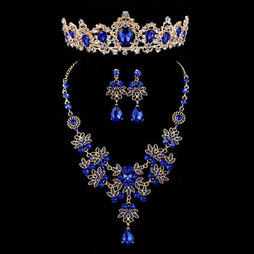 Ensemble De Bijoux De Mariage, 3 Pièces, De Luxe, Baroque, En Cristal Doré, Couronne, Diadèmes, Collier, Boucles D'oreilles