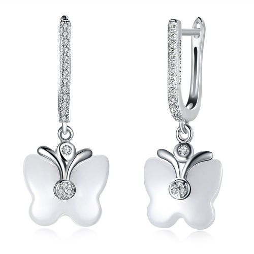 Boucles D'oreilles Papillon En Céramique Pour Femmes, Argent Sterling 925, Zircone Cubique Transparente, Bijoux Fins De Fiançailles