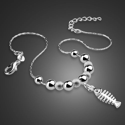 Bracelets De Cheville En Os De Poisson Pour Femmes, Pendentif 100% Argent Sterling 925, Accessoires De Pied, Été Plage, Pieds Nus, Sandales