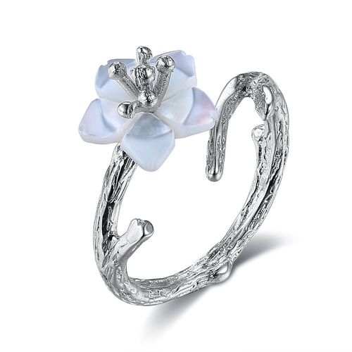 Bague En Argent Sterling 925 Pour Femme, Bijoux Fins Élégants, En Fleurs De Cerisier Blanc, Coquille, Perle, Branche De Fleur