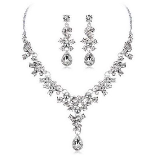 Ensemble De Bijoux De Mariage, Grand Cristal Goutte D'eau, Ensemble De Bijoux De Mariée Pour Femmes, Collier Ras Du Cou, Boucles D'oreilles, Décoration De Mariage