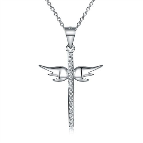 Collier En Argent Sterling 925 Avec Pendentif En Forme D'aile D'ange Et De Croix Pour Femmes, Bijoux Romantiques, 5a Clair Et Cubique En Zircone