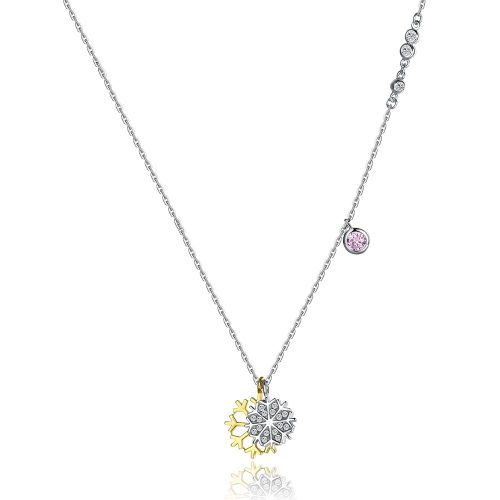 Colliers En Argent Sterling 925 Pour Femmes, Pendentif Romantique Flocon De Neige Rose Zircone Cubique, Bijoux Fins