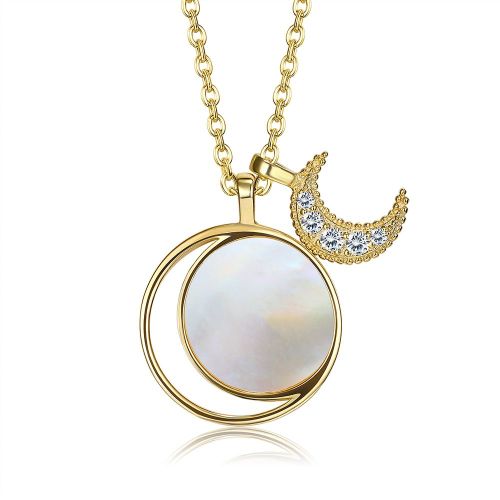 Collier En Argent Sterling 925 Pour Femmes, Chaîne Dorée, Lune Brillante, Breloques Rondes, Pendentif En Coquillage, Bijoux Fins