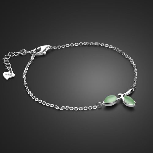 Bracelets En Argent Sterling 100% Pour Femmes, Bijoux Délicats, En Zircon Vert, Feuilles De Plante, Caténaire À Main, Cadeau Fin, 925