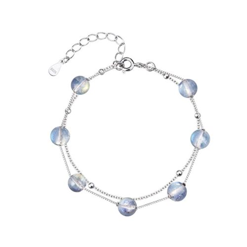 Bracelet À Double Breloque En Argent Sterling 925 Pour Femmes, Bijou Tendance Bohème En Argent 925 Avec Pierre De Lune Et Perles