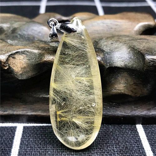 Pendentif En Quartz Rutilé Pour Femme Et Homme, Bijou En Or Naturel, Cristal, 40x16x9mm, Perles, Reiki, Aaaaa
