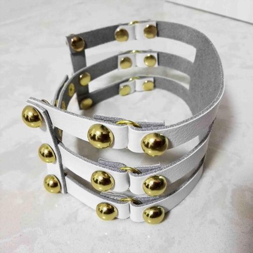 Collier Ras Du Cou Punk Harajuku À Trois Rangées, Goth, Rivet De Couleur Or, Collier En Cuir Fait À La Main, Jeu Pour Adultes