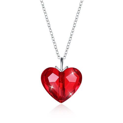 Collier En Argent Sterling 925 Pour Femmes, Pendentif En C¿Ur Romantique, En Cristal Rouge Autriche, Festival
