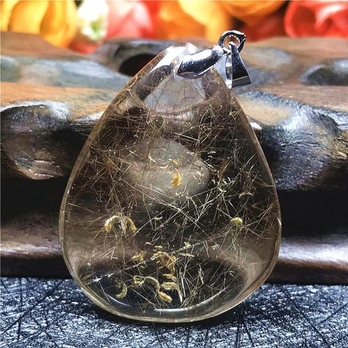 Pendentif En Quartz Rutilé En Or Naturel Pour Femme Et Homme, Bijoux En Cristal Argenté, Perles 31x30x7mm, Cadeau D'amour, Aaaaa