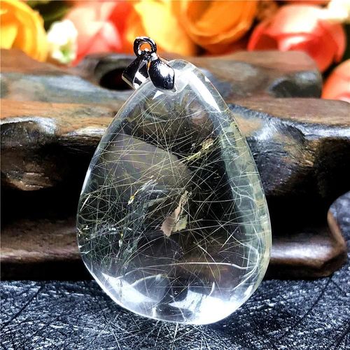 Collier En Quartz Rutilé Pour Hommes Et Femmes, Bijoux En Or Naturel, Pendentif, 37x29x17mm, Perles, Cristal Argenté, Aaaaa