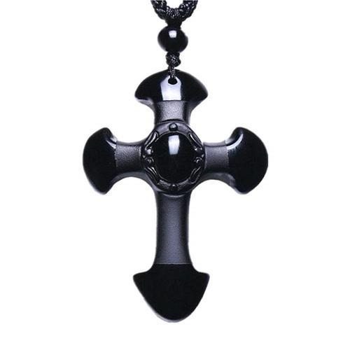 Collier Avec Pendentif En Obsidienne En Croix Naturelle, Bijou Authentique Pour Femmes Et Hommes, Richesse, Énergie, Porte Bonheur, Pierres Précieuses, Chaînes De Perles, Aaaaa