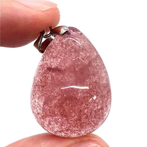 Pendentif En Quartz Naturel Fraise Rouge Pour Femmes Et Hommes, Bijou De Beauté, Goutte D'eau, Cristal Argent, Perles, 24x18x7mm, Aaaaa