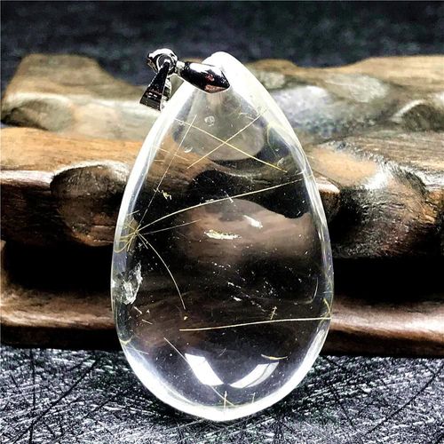 Pendentif À Quartz Rutilé En Or Naturel Pour Femme Et Homme, Perles En Cristal 44x26x13mm, Bijoux En Cristal Argenté, Aaaaa