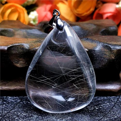 Pendentif En Quartz Rutilé En Or Naturel Pour Femme Et Homme, Bijou En Pierre Précieuse, 40x30x14mm, Perles En Cristal Argenté, Cadeau De Richesse, Aaaaa