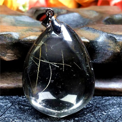 Collier Rutilé En Or Naturel Pour Femme Et Homme, Bijoux En Quartz 35x26x17mm, Pierres Précieuses, Cristal Argenté, Aaaaa