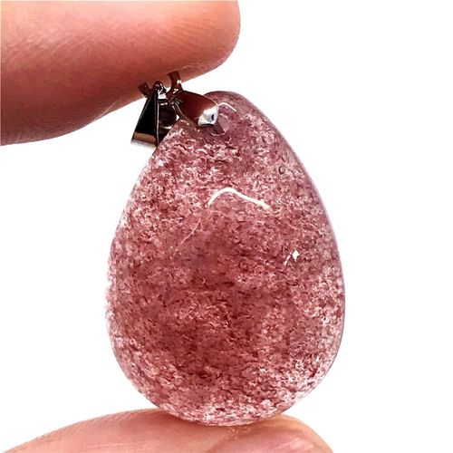 Collier Pendentif En Quartz Naturel Fraise Rouge Pour Femmes Et Hommes, Goutte D'eau, Cristal Argent, Perles, Bijoux De Beauté, 24x18x8mm, Aaaaa