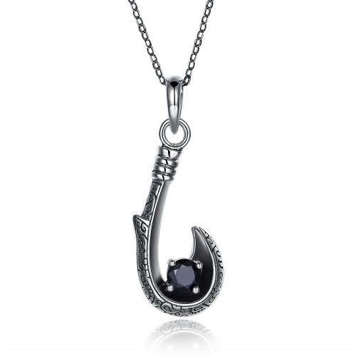 Collier Avec Pendentif En Forme D'hameçon Pour Homme, Bijou Hip Hop Vintage, En Argent Sterling 925, Noir Et Zircone Cubique