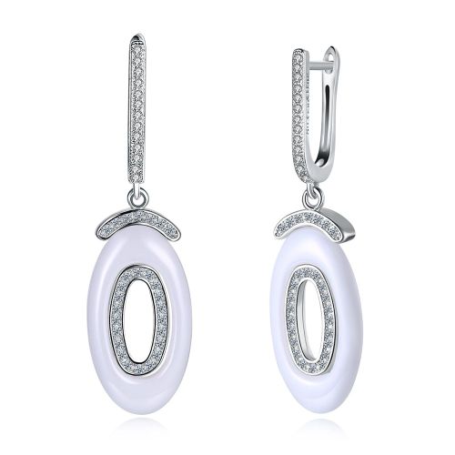 Boucles D'oreilles En Argent Sterling 925 Pour Femmes, En Forme De O Ovale, En Céramique, Bijou Fin Pour Bal De Promo