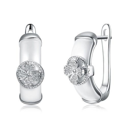 Boucles D'oreilles En Argent Sterling S925, En Céramique Blanche Et Noire, Trèfle En Zircone Cubique, Bijoux Fins Pour Femmes