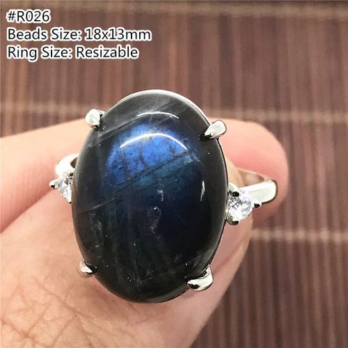 Bague En Labradorite Naturelle Jaune Bleu, Bijoux Pour Femmes Et Hommes, Pierre De Lune, Perles Ovales, Pierre De Chance De Guérison, Anneau Réglable Aaaaa