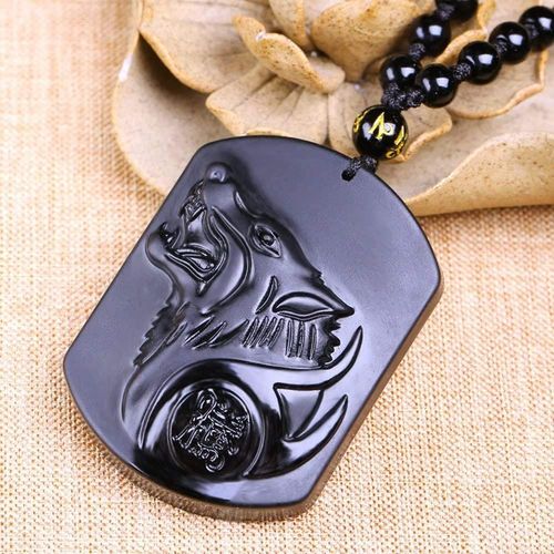 Pendentif En Obsidienne Naturelle, Collier Tête De Loup, Bijoux Artisanaux Pour Femmes Et Hommes, Amulette, Breloque En Pierre De Cristal, Perles, Chaînes, Aaaaa