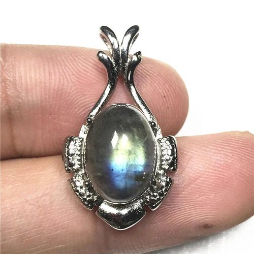 Pendentif En Labradorite Naturelle Jaune Bleu Clair, 15x11mm, Perles En Pierre De Lune, Argent, Cristal, Cadeau Pour Femmes Et Hommes, Aaaaa