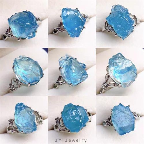 Bague En Pierre D'aigue Marine Bleue Naturelle Véritable Pour Femme Et Homme, En Argent Et Cristal Clair D'océan, Perles Réglables, Bijoux Aaaaa