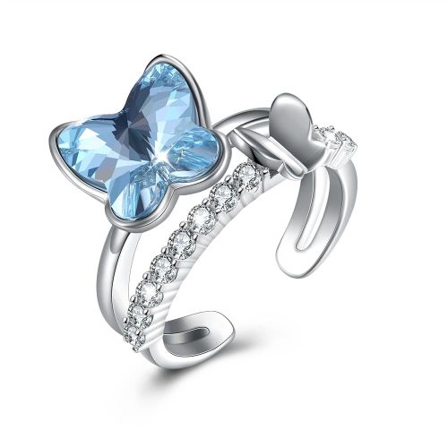 Bague Ouverte Papillon En Argent Sterling 925, Bague En Cristal Bleu Avec Zircon, Bijoux Fins, Cadeaux D'anniversaire Pour Femmes