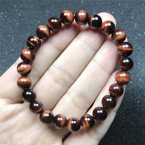 Bracelet En ¿Il De Tigre Rouge Naturel De 8mm Pour Femme Et Homme, Perles Rondes En Cristal, Bijoux En Pierres Précieuses Brésiliennes, Brins Aaaaa