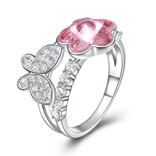 Bague De Fiançailles En Argent Sterling 925 Pour Femmes, Bijoux Fins, Romantique, En Forme De Papillon, Rose, Cristal Autrichien, Offre Spéciale