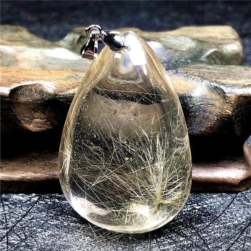 Collier À Cheveux Rutilé En Or Naturel, Pendentif Pour Femme Et Homme 42x29x18mm, Perles, Pierres Précieuses, Cristal Argenté, Bijoux À La Mode Aaaaa