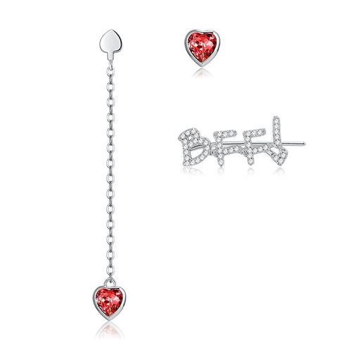 Boucles D'oreilles Asymétriques En Argent Sterling 925, Lettre C¿Ur, Pendentif Rouge, Cristal Autrichien, Bijoux Fins Pour Femmes, Nouveau