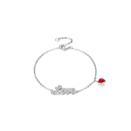 Bracelet En Argent Sterling 925 Pour Femmes, Bijoux Fins De Luxe En Cristal Autrichien En Forme De C¿Ur Rouge, Cadeaux De Festival Pour Filles