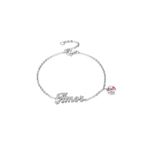 Bracelet En Argent Sterling 25 Pour Femmes, Lettres Amor Rose, Cristal Autrichien, C¿Ur, Breloques, Bijoux Fins, Nouvelle Collection