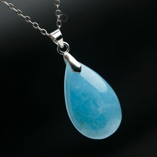Pendentif En Cristal D'aigue Marine Naturelle Authentique, Bleu Glacé, Pierre Précieuse, Clair, Océan, Guérison, Femme, 25x16x10mm, Aaaaa, Livraison Directe