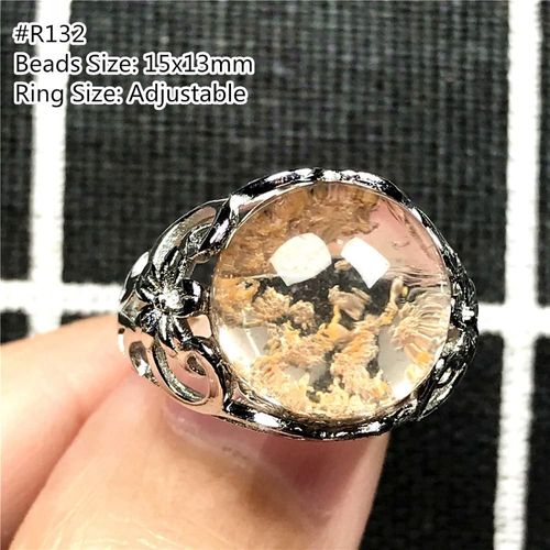 Bague À Quartz Fantôme Naturel Pour Homme Et Femme, Bijou De Jardin En Cristal, Perles Ovales, Pierre Précieuse En Argent, Ajustable, Aaaaa