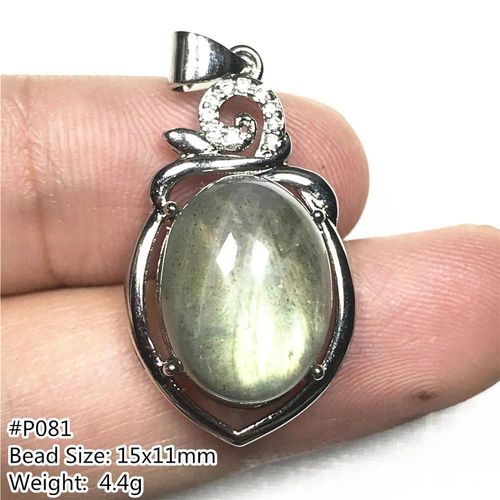 Pendentif En Labradorite Jaune Et Bleue Naturelle, Bijoux Pour Femme Et Homme, Perles Ovales, Cristal, Argent, Pierre De Lune, Aaaaa