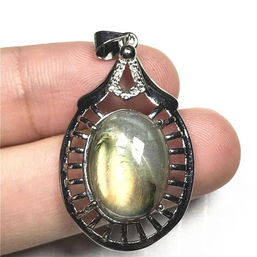 Pendentif Labradorite Jaune Clair Pour Femmes Et Hommes, Bijoux En Pierre Précieuse, Perles En Argent Et Cristal, 16x12mm, Aaaaa