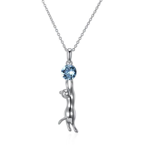 Collier Avec Pendentif En Argent Sterling 925, Chaton Sexy, Cristal Bleu, Chaînes Attrayantes Pour Femmes, Bijoux Fins Uniques, Nouvelle Collection