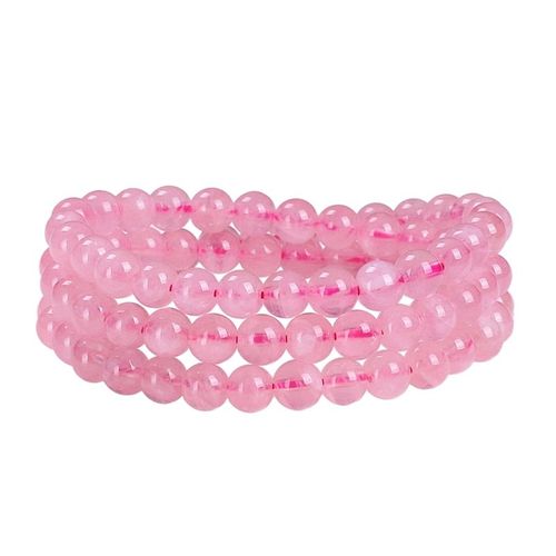 Bracelet En Quartz Rose Naturel Rose Clair, 3 Tours, Perles Rondes Claires En Cristal, Collier De 6mm, Aaaaa