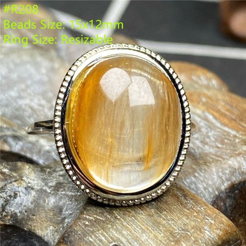 Bague En Quartz Rutilé Pour Homme Et Femme, Bijoux En Or Naturel, Perles Ovales En Cristal Clair, Pierre En Argent Réglable, Aaaaa