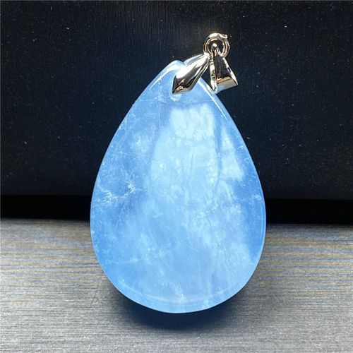 Pendentif En Aigue Marine Bleu Océan Pour Homme Et Femme, Perles En Cristal, Argent, Pierre 30x21x14mm, Reiki, Bijoux En Pierres Précieuses Aaaaa