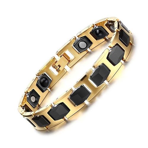 Bracelet En Céramique Noire Et Or Pour Homme, Bijou De Santé En Acier Inoxydable, Aimant Et Germanium